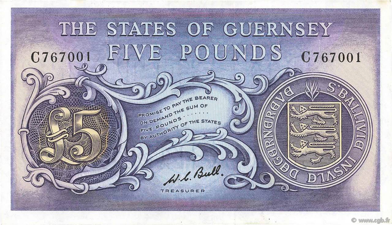 5 Pounds GUERNSEY  1969 P.46c XF+