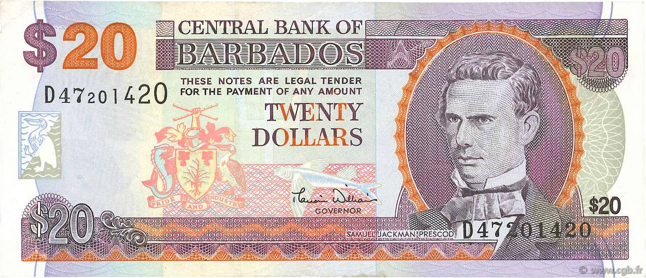 20 Dollars BARBADOS  2000 P.63A MBC