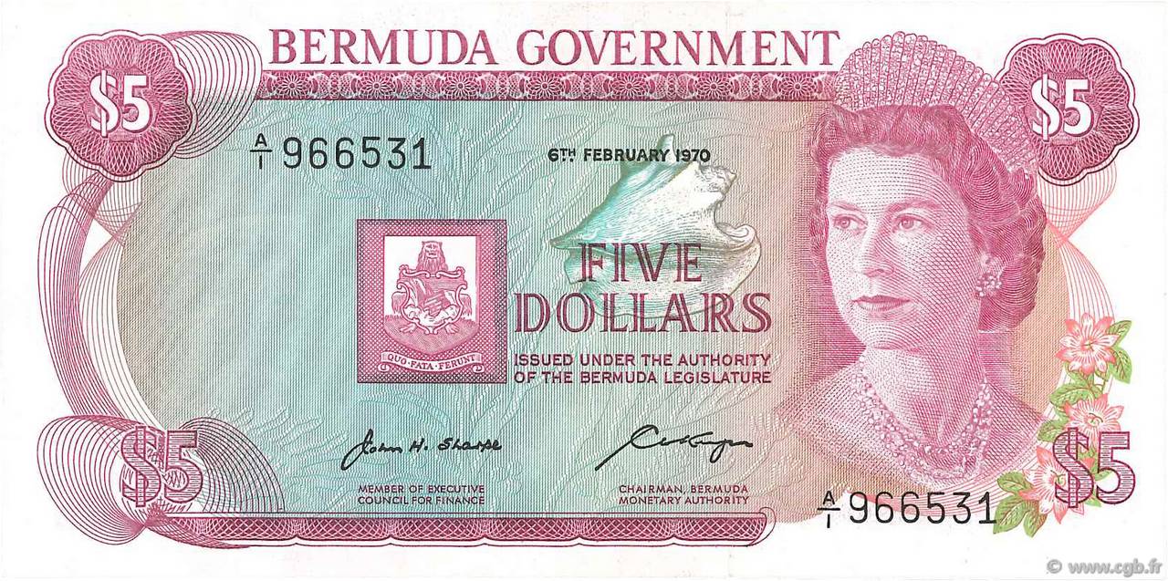 5 Dollars BERMUDAS  1970 P.24a fST