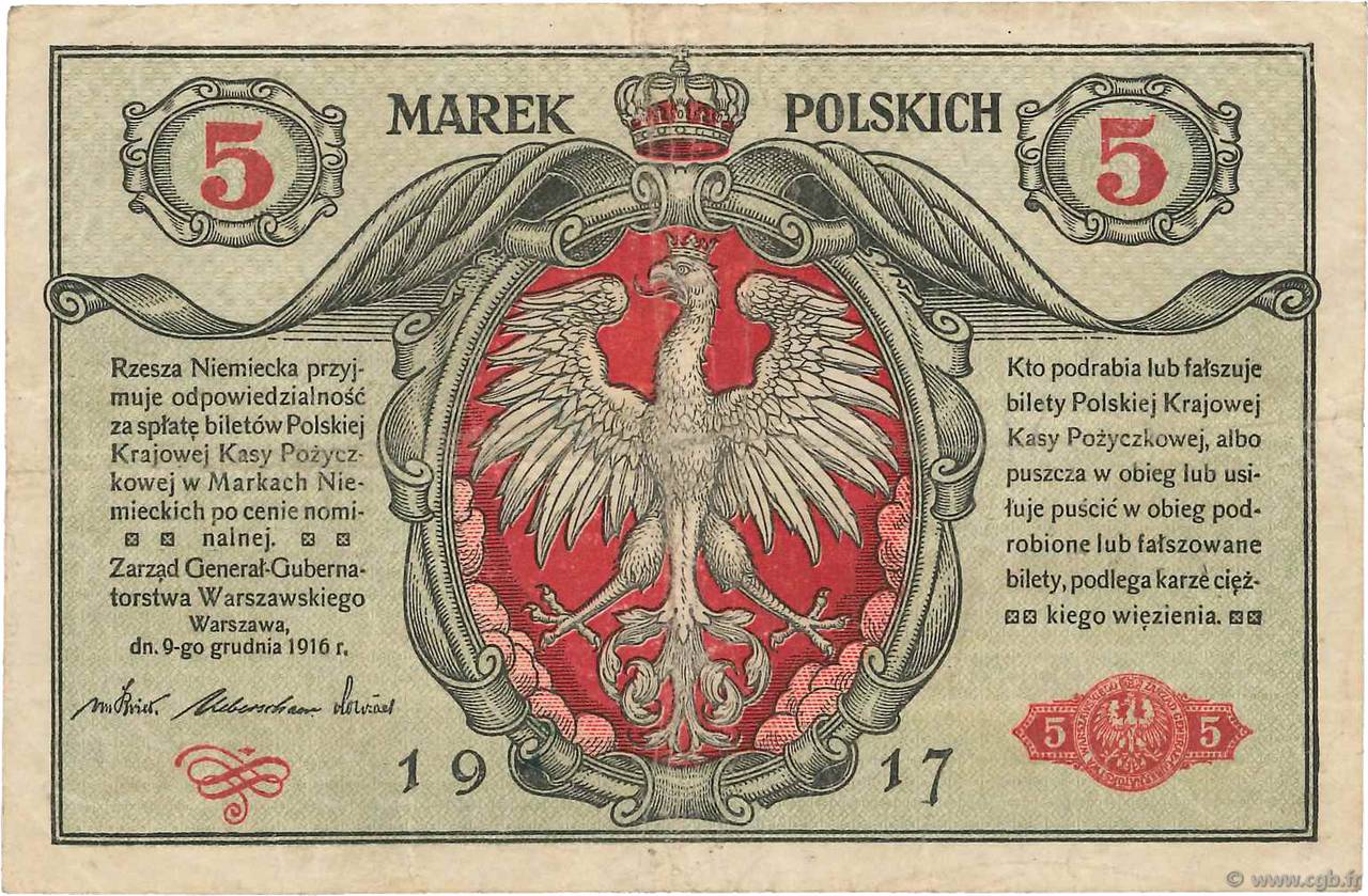 5 Marek POLOGNE  1917 P.010 TB+