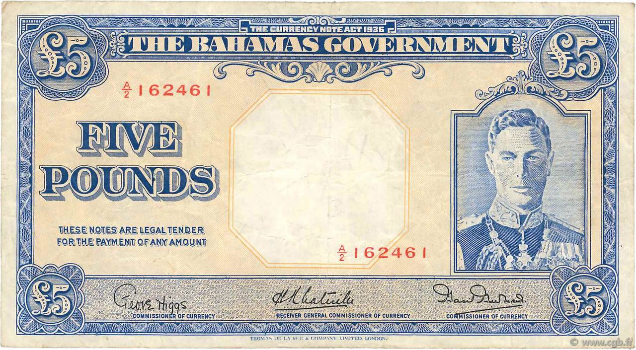 5 Pounds BAHAMAS  1936 P.12b F