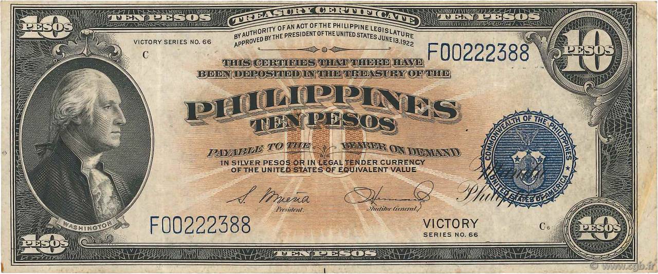 10 Pesos PHILIPPINEN  1944 P.097 SS