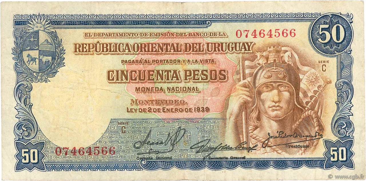 50 Pesos URUGUAY  1939 P.038b F