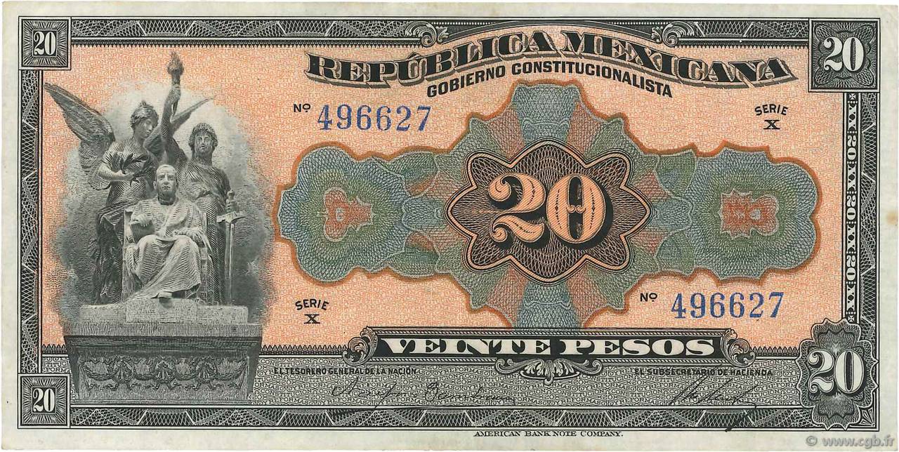 20 Pesos MEXICO  1915 PS.0687a EBC+