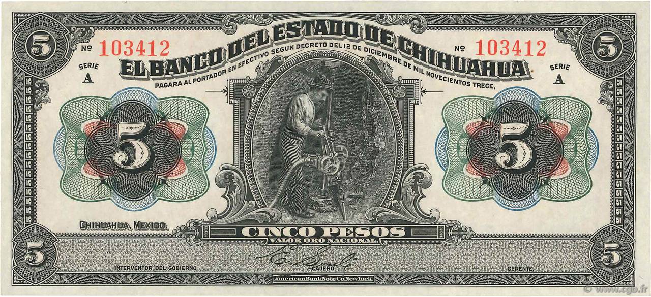 5 Pesos MEXICO  1913 PS.0132a q.FDC