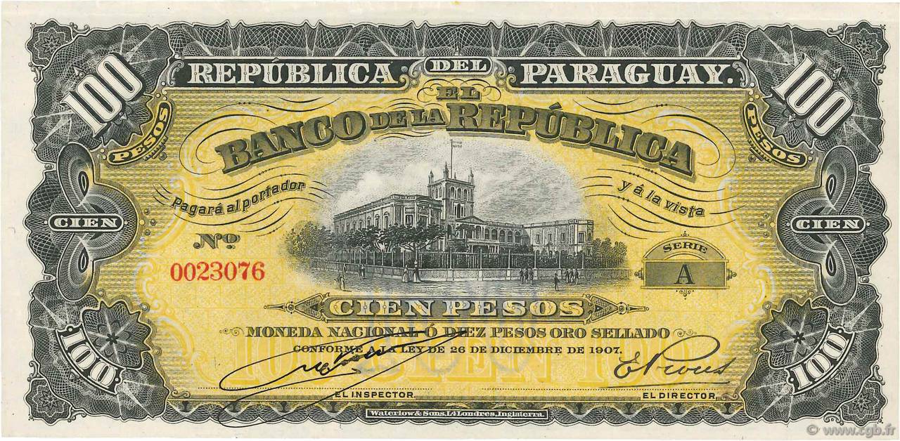 100 Pesos PARAGUAY  1907 P.159 SC