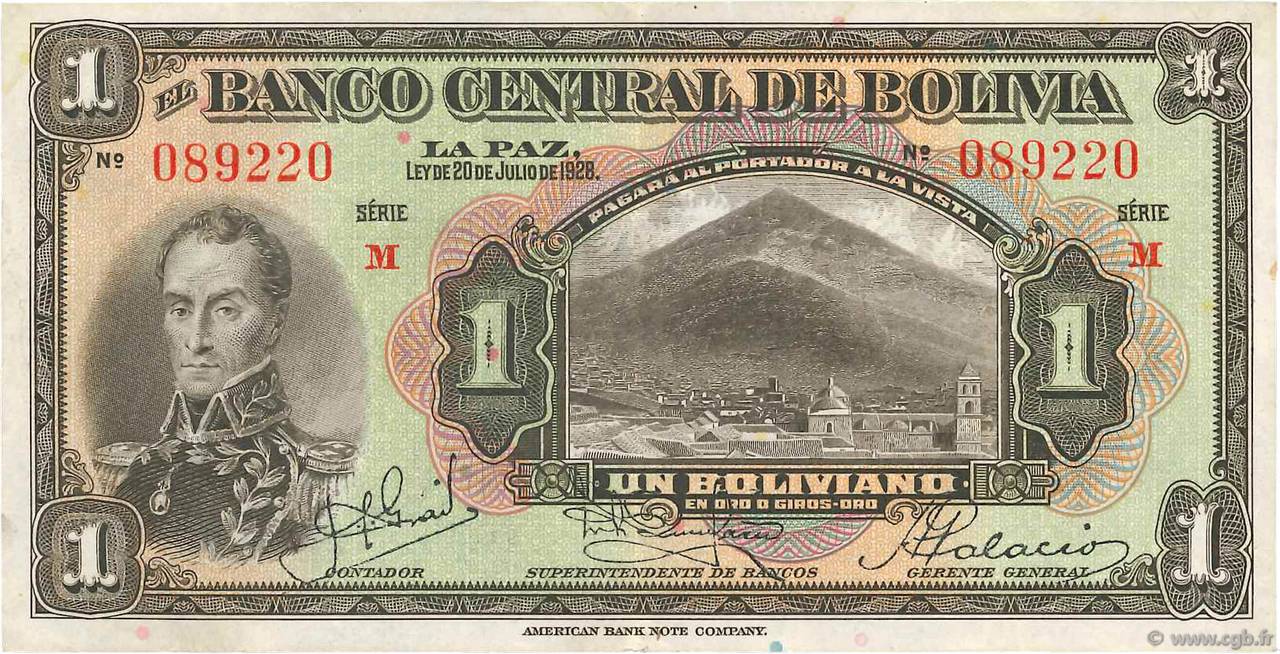 1 Boliviano BOLIVIEN  1928 P.118a SS
