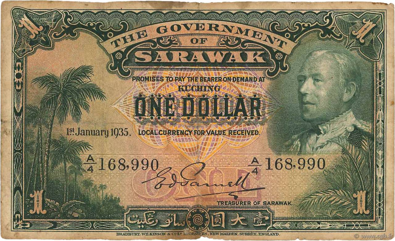 1 Dollar SARAWAK  1935 P.20 fS
