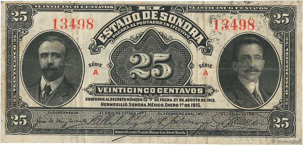 25 Centavos MEXICO Hermosillo 1915 PS.1069 MB
