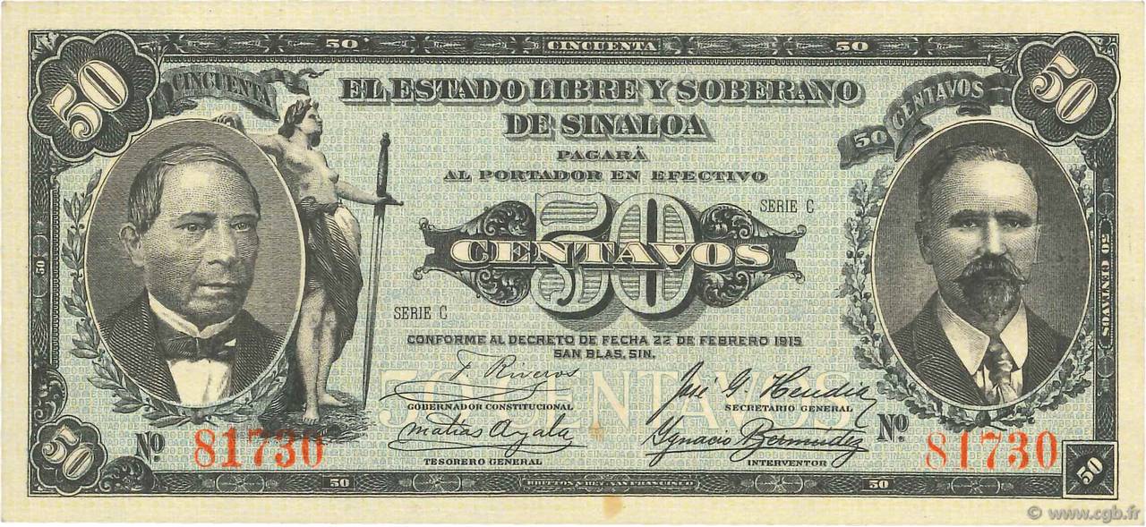 50 Centavos MEXICO San Blas 1915 PS.1042 q.FDC