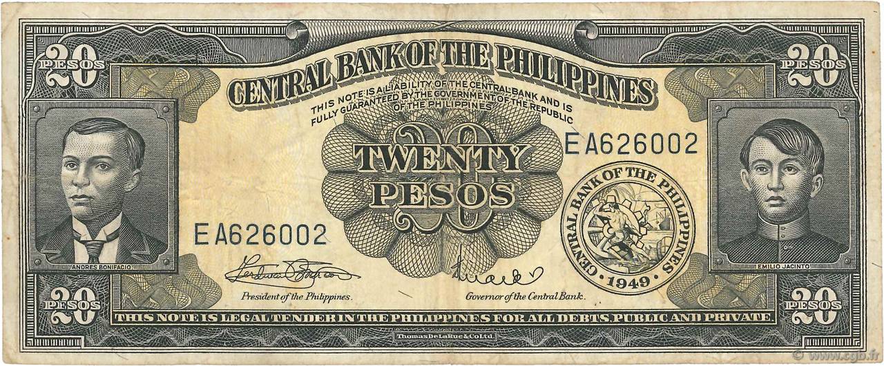 20 Pesos PHILIPPINES  1949 P.137e F
