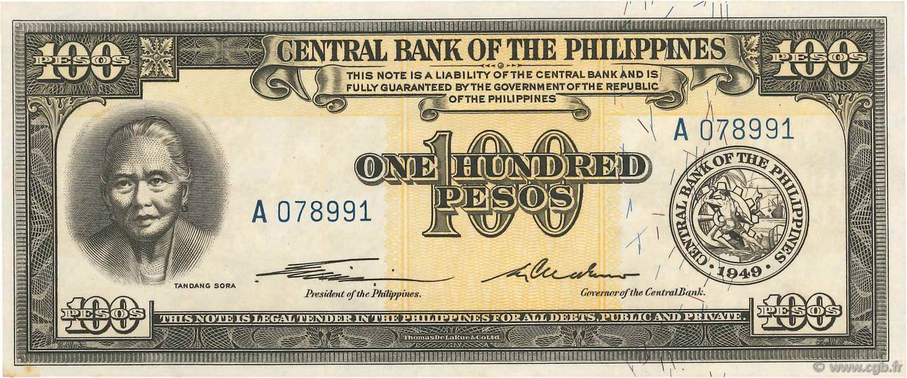 100 Pesos PHILIPPINES  1949 P.139a UNC-