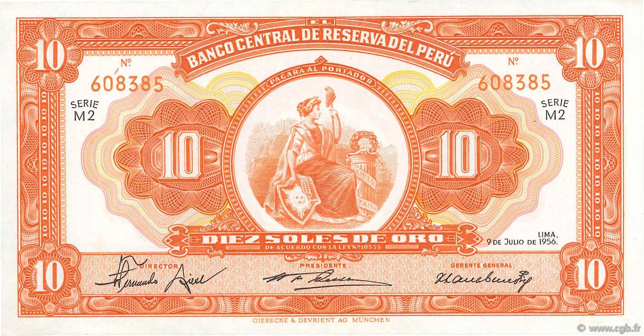 10 Soles PERU  1956 P.077 VZ+