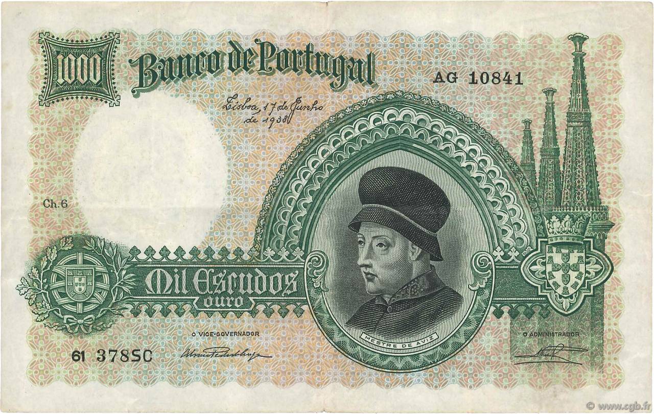 1000 Escudos PORTOGALLO  1938 P.152 q.BB