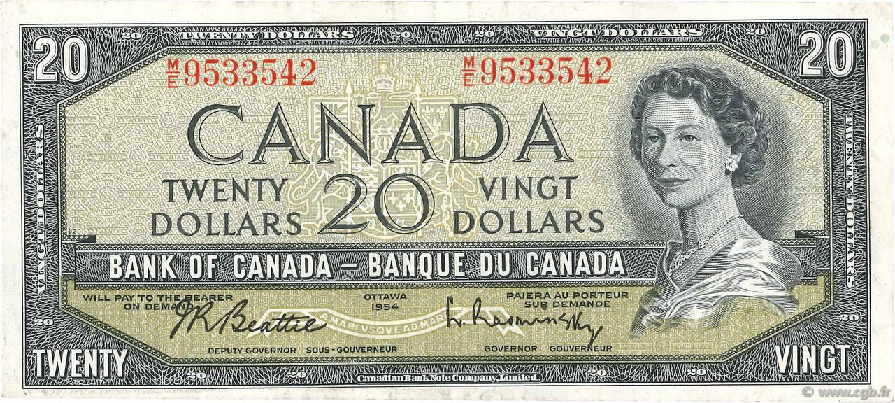 20 Dollars CANADA  1954 P.080b BB