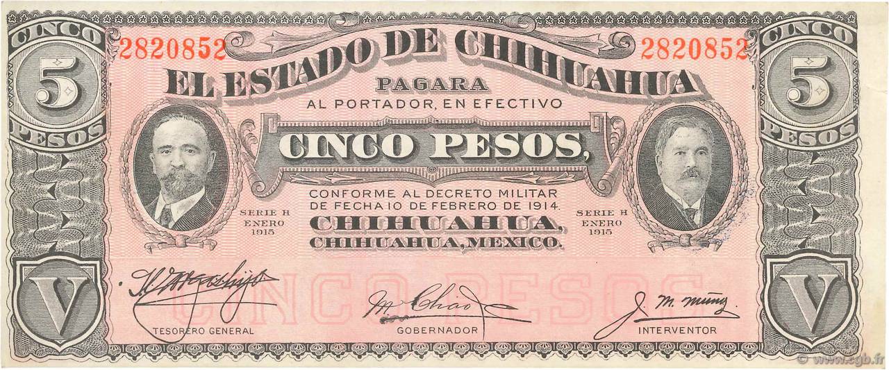 5 Pesos MEXICO  1915 PS.0532c AU-