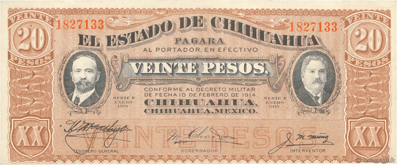20 Pesos MEXICO  1915 PS.0537b XF+