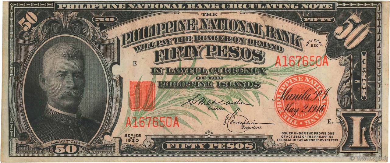 50 Pesos FILIPINAS  1920 P.049 BC+