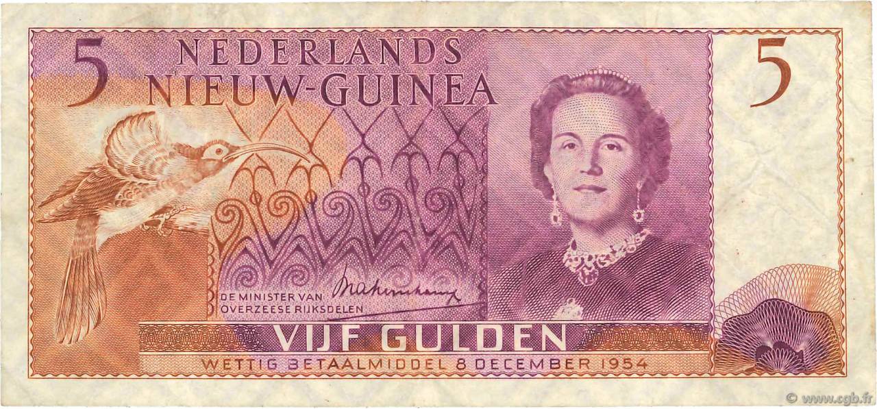 5 Gulden NETHERLANDS NEW GUINEA  1954 P.13a F+