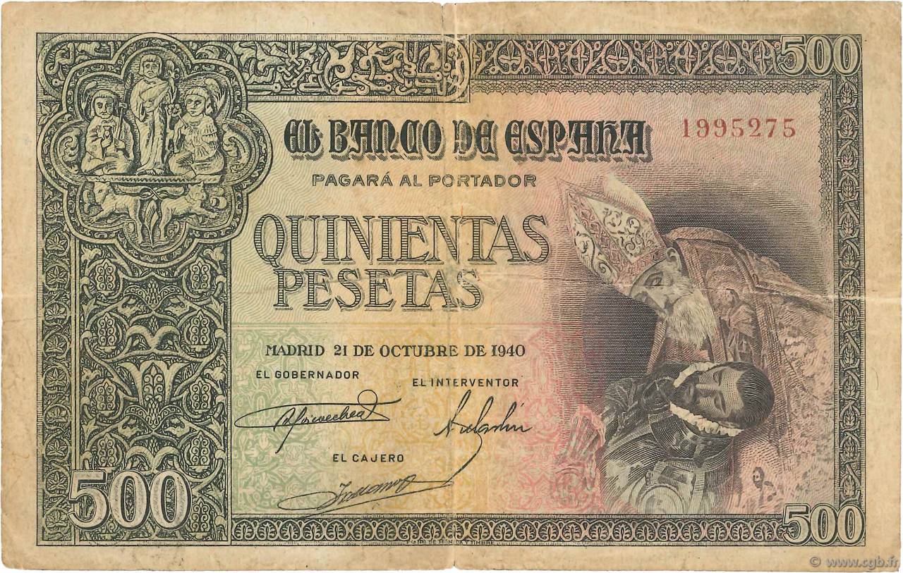 500 Pesetas SPANIEN  1940 P.124 fS