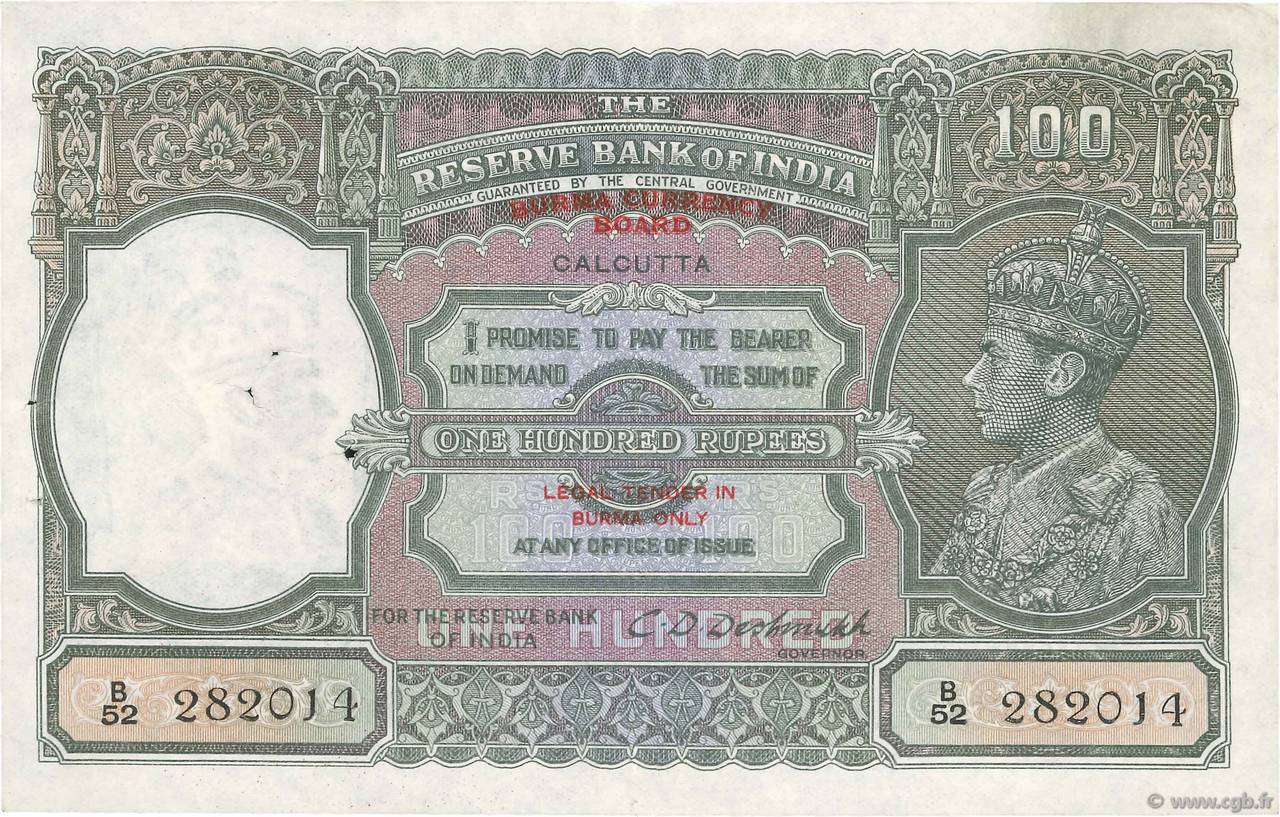 100 Rupees BURMA (SEE MYANMAR)  1947 P.33 VF
