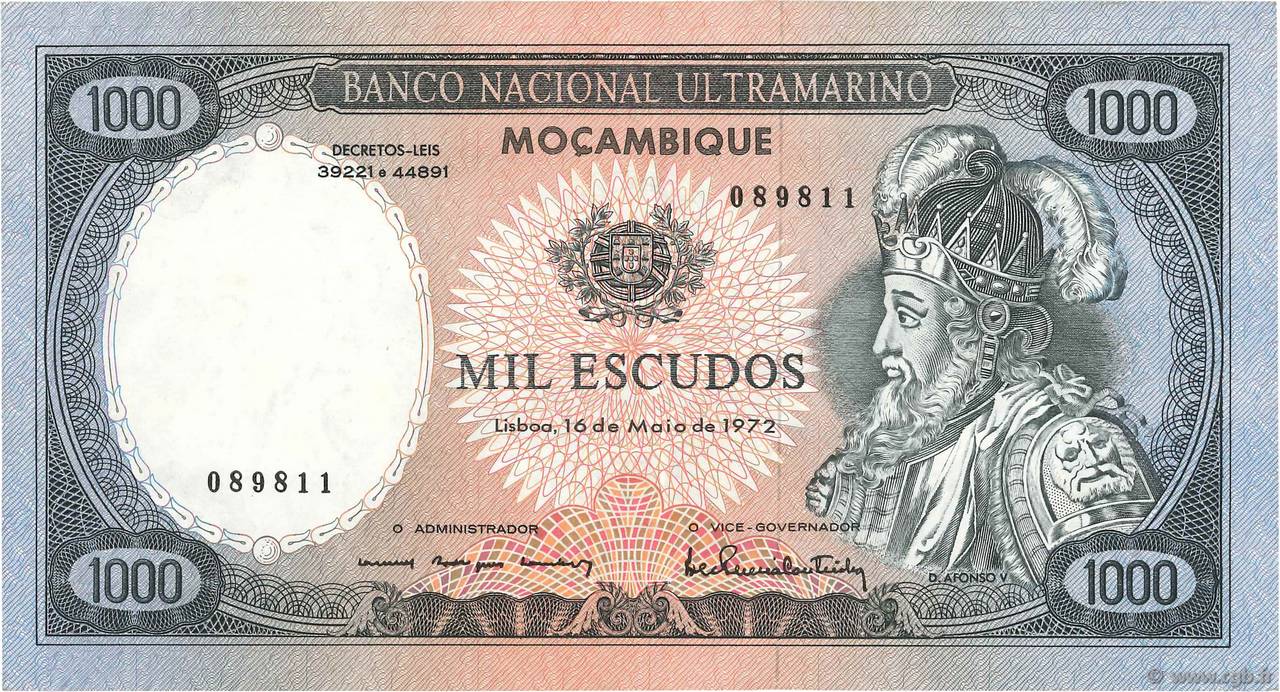 1000 Escudos MOZAMBIQUE  1972 P.112a MBC