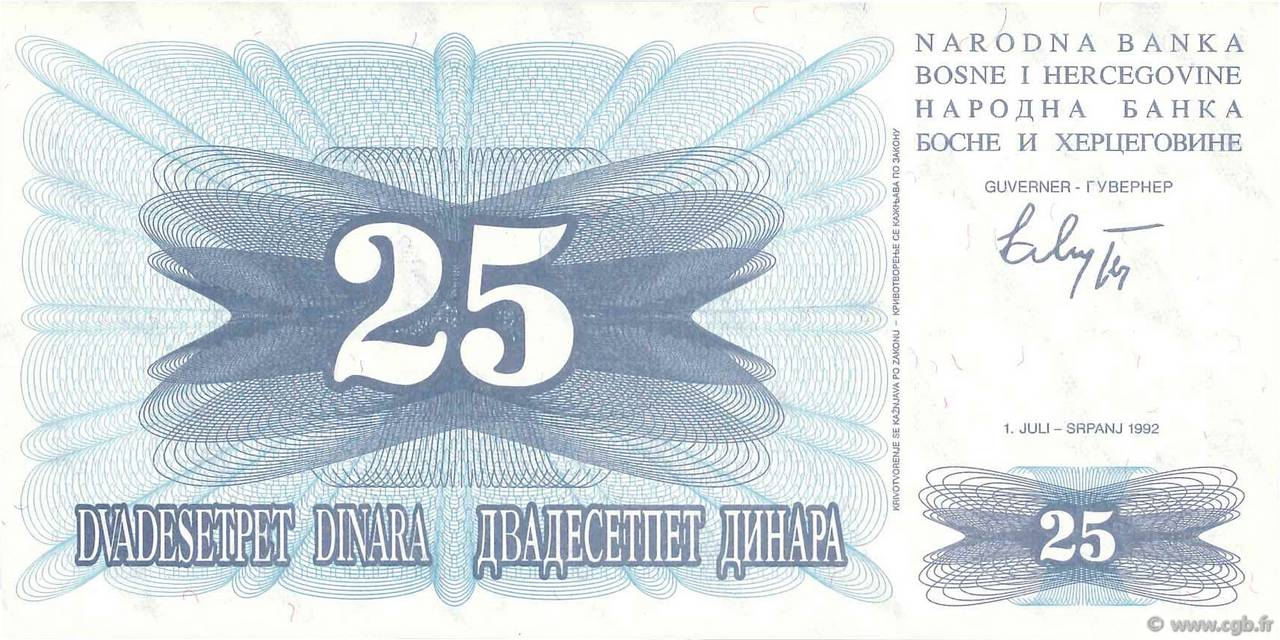 25 Dinara BOSNIEN-HERZEGOWINA  1992 P.011a ST