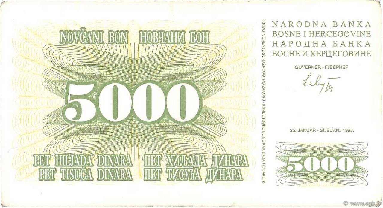 5000 Dinara BOSNIA E ERZEGOVINA  1993 P.016b BB