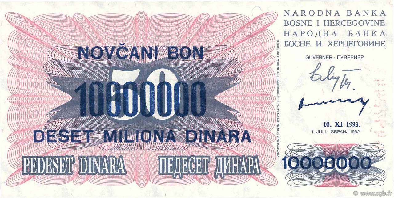 10000000 Dinara BOSNIA E ERZEGOVINA  1993 P.036 FDC