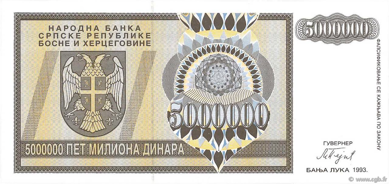 5000000 Dinara BOSNIE HERZÉGOVINE  1993 P.143a NEUF