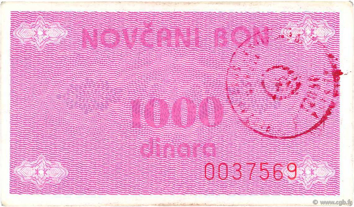 1000 Dinara BOSNIA HERZEGOVINA  1992 P.050a VF