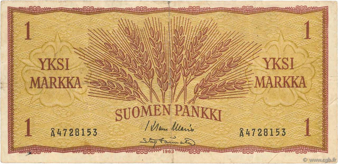 1 Markka FINLANDIA  1963 P.098a BC