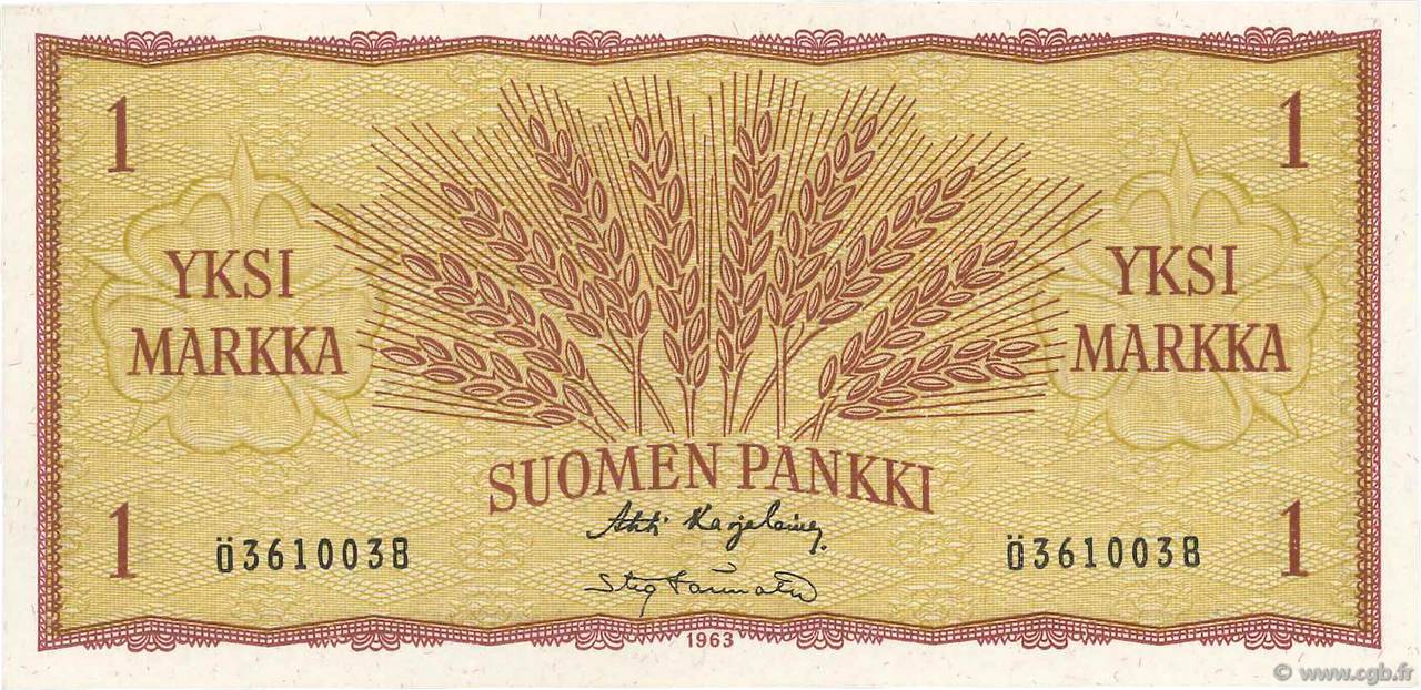 1 Markka FINLANDIA  1963 P.098a SPL