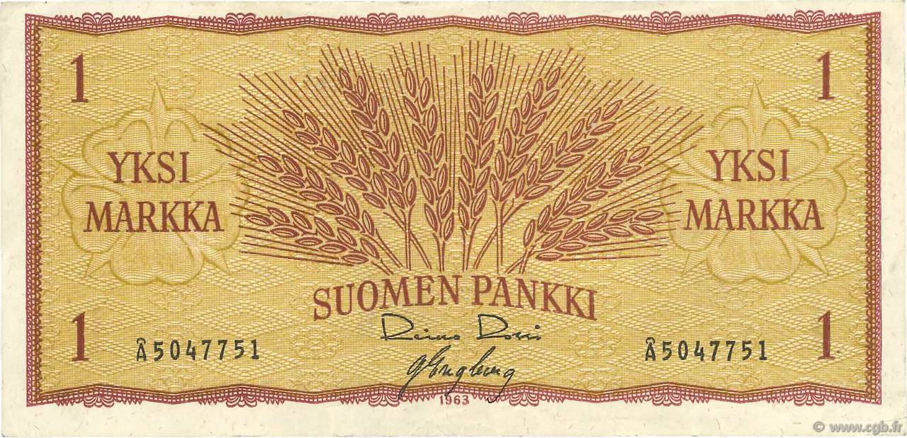 1 Markka FINNLAND  1963 P.098a SS