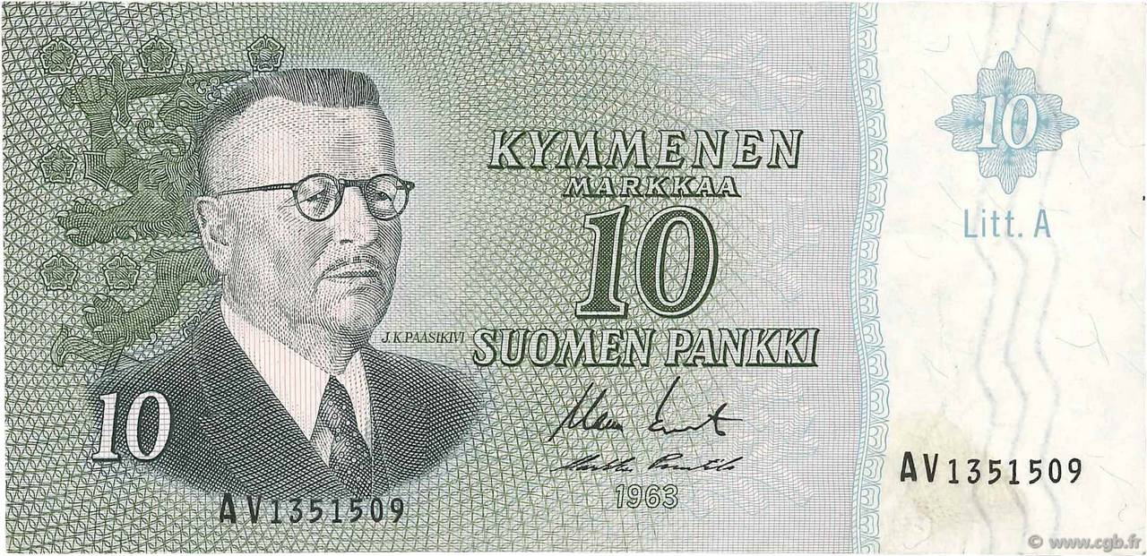 10 Markkaa FINLANDIA  1963 P.104a MBC+