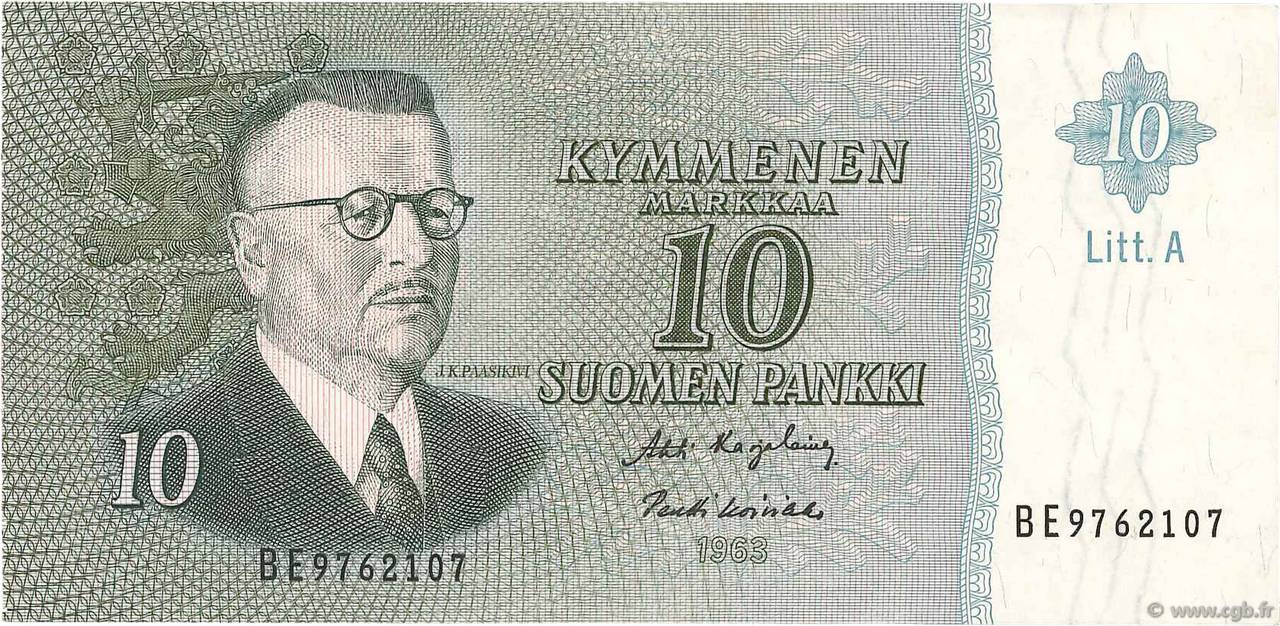 10 Markkaa FINNLAND  1963 P.104a fVZ