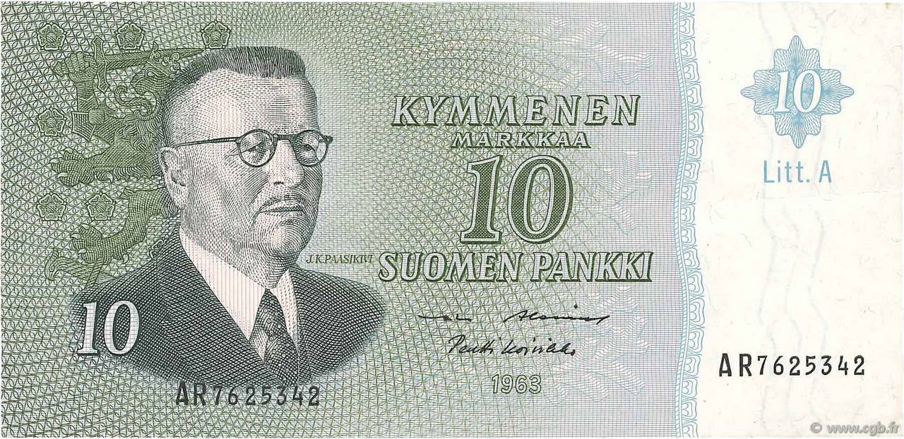 10 Markkaa FINLAND  1963 P.104a VF+