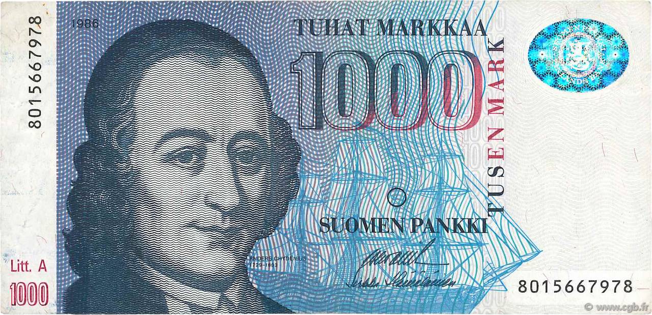 1000 Markkaa FINLANDIA  1986 P.121 BC+