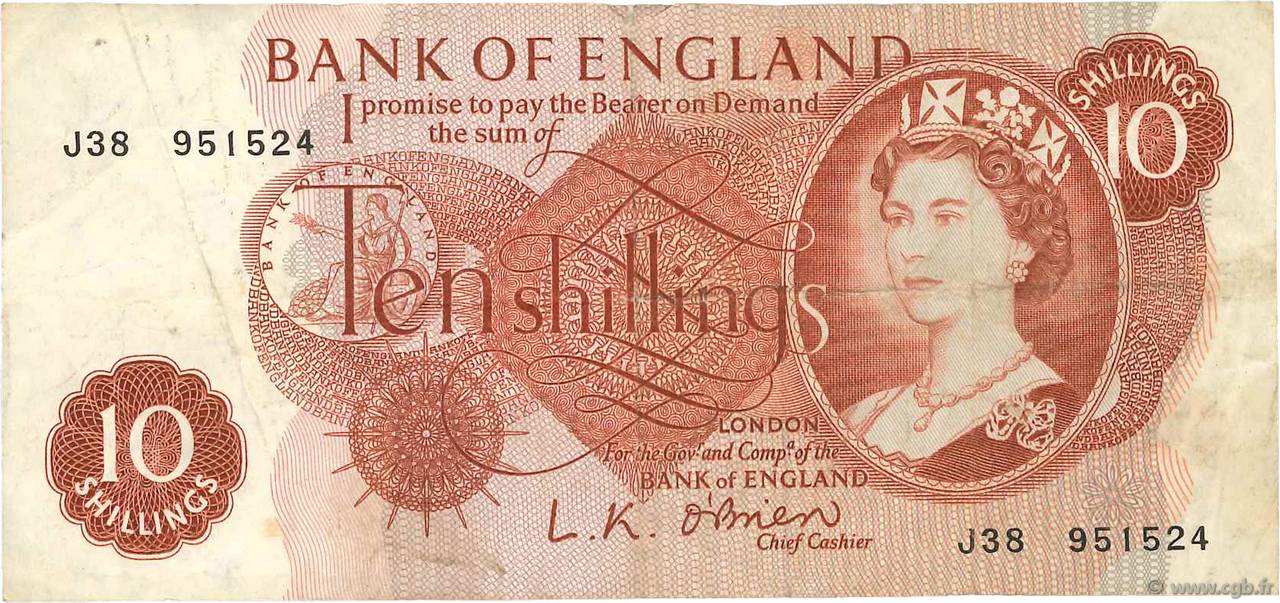10 Shillings ENGLAND  1961 P.373a F