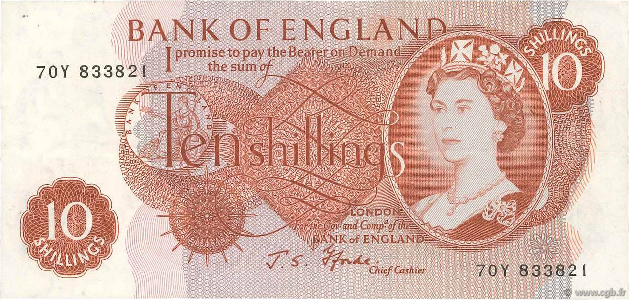 10 Shillings ENGLAND  1966 P.373c VF+