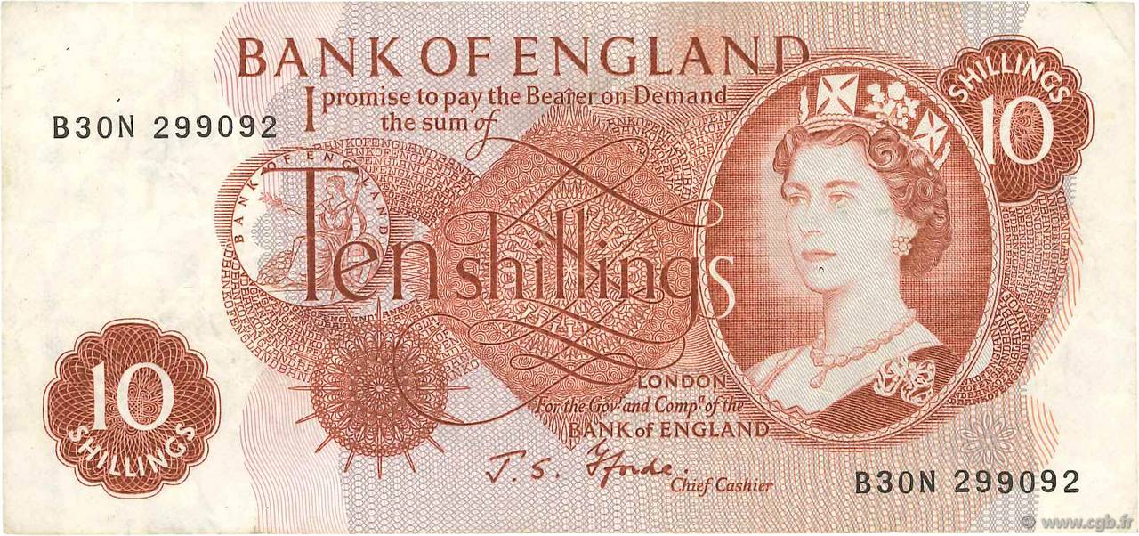 10 Shillings ENGLAND  1966 P.373c VF