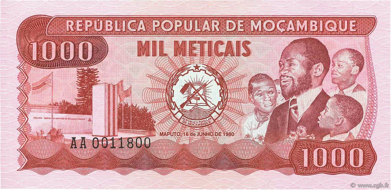 UNC 1980 Mozambique 1000 1,000 Meticai P-128 