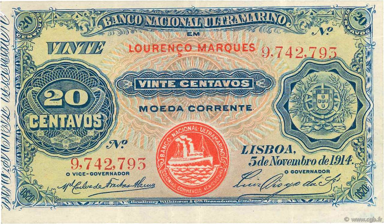 20 Centavos MOZAMBICO  1914 P.057 q.SPL