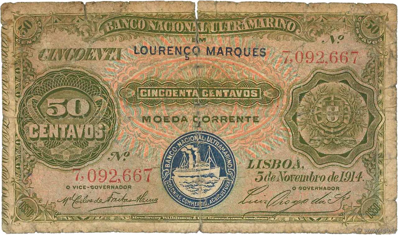 50 Centavos MOZAMBICO  1914 P.058 q.B