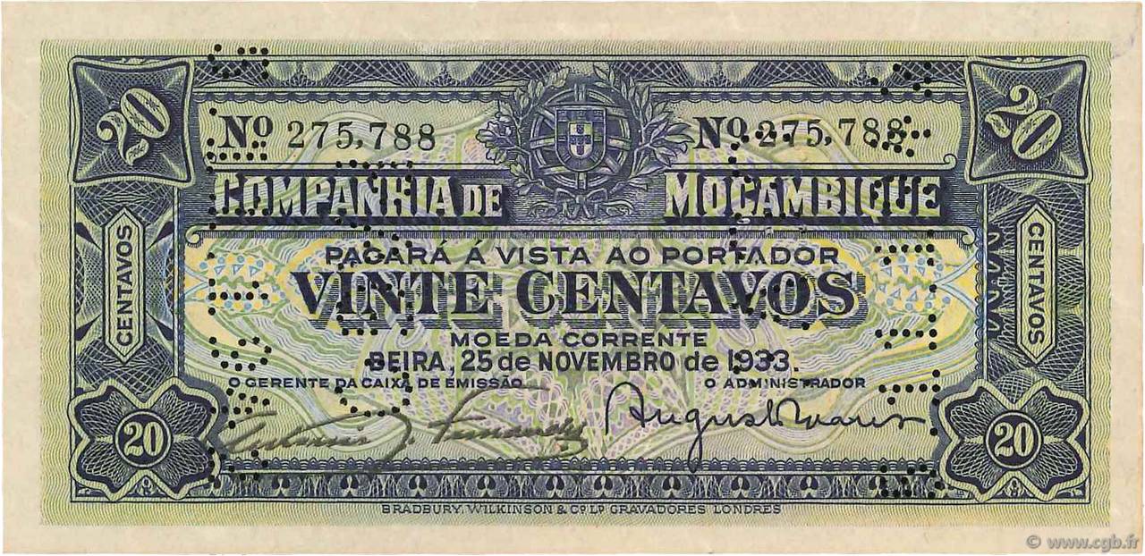 20 Centavos MOZAMBIK Beira 1933 P.R29 fVZ