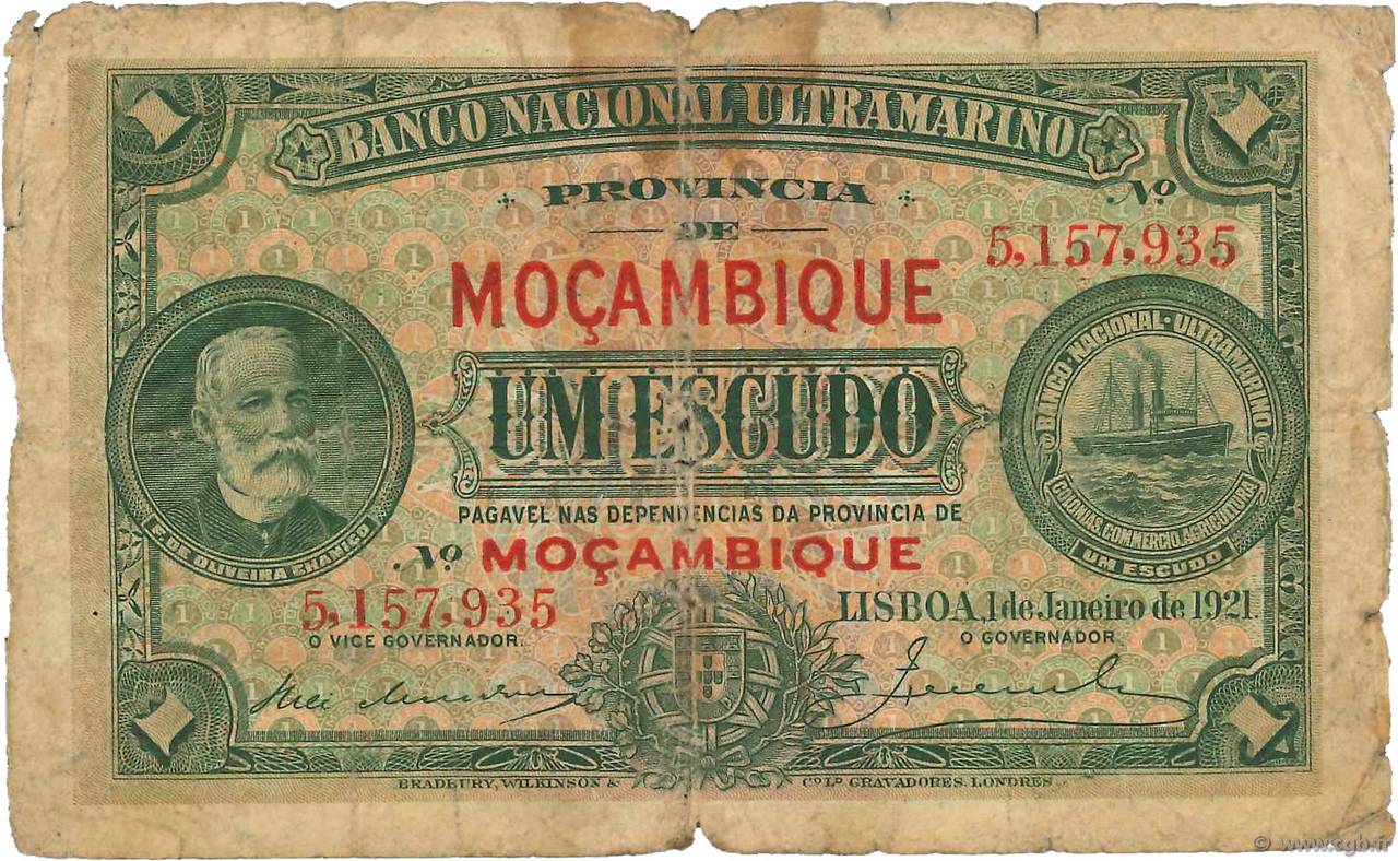 1 Escudo MOZAMBIK  1921 P.066b fGE