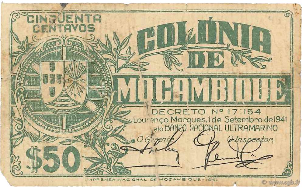 50 Centavos MOZAMBIQUE  1941 P.080 G
