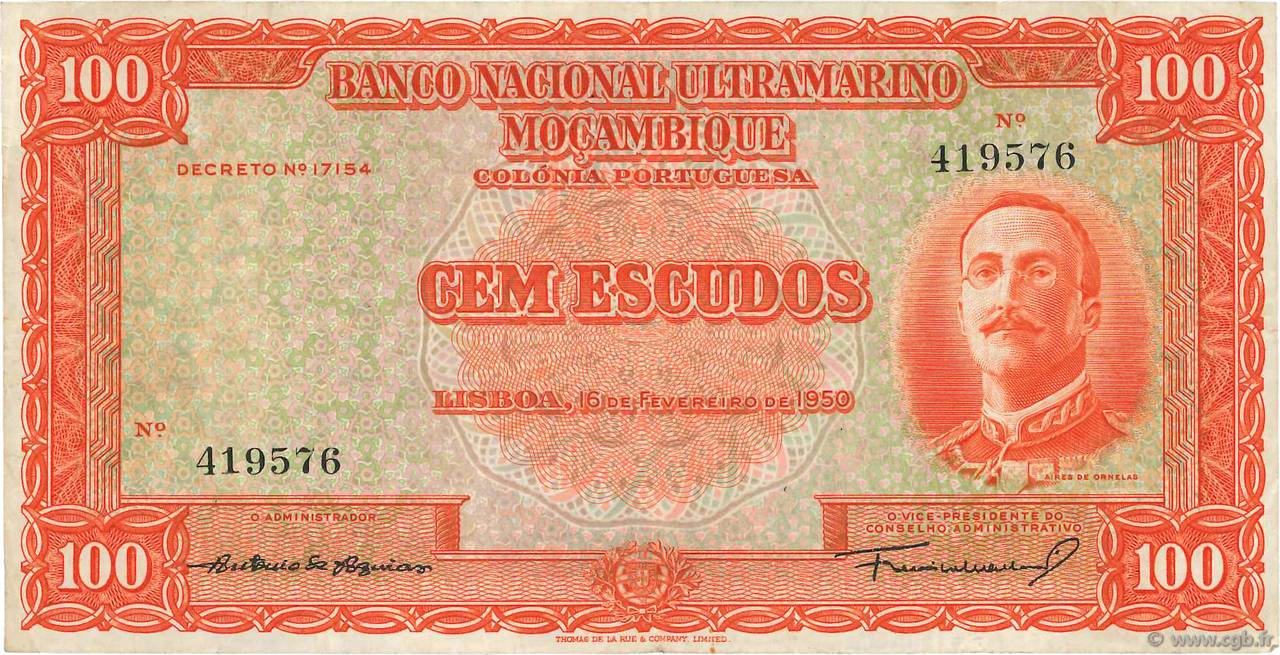 100 Escudos MOZAMBIQUE  1950 P.103 VF