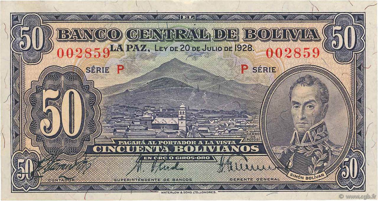 50 Bolivianos BOLIVIEN  1928 P.124a fST