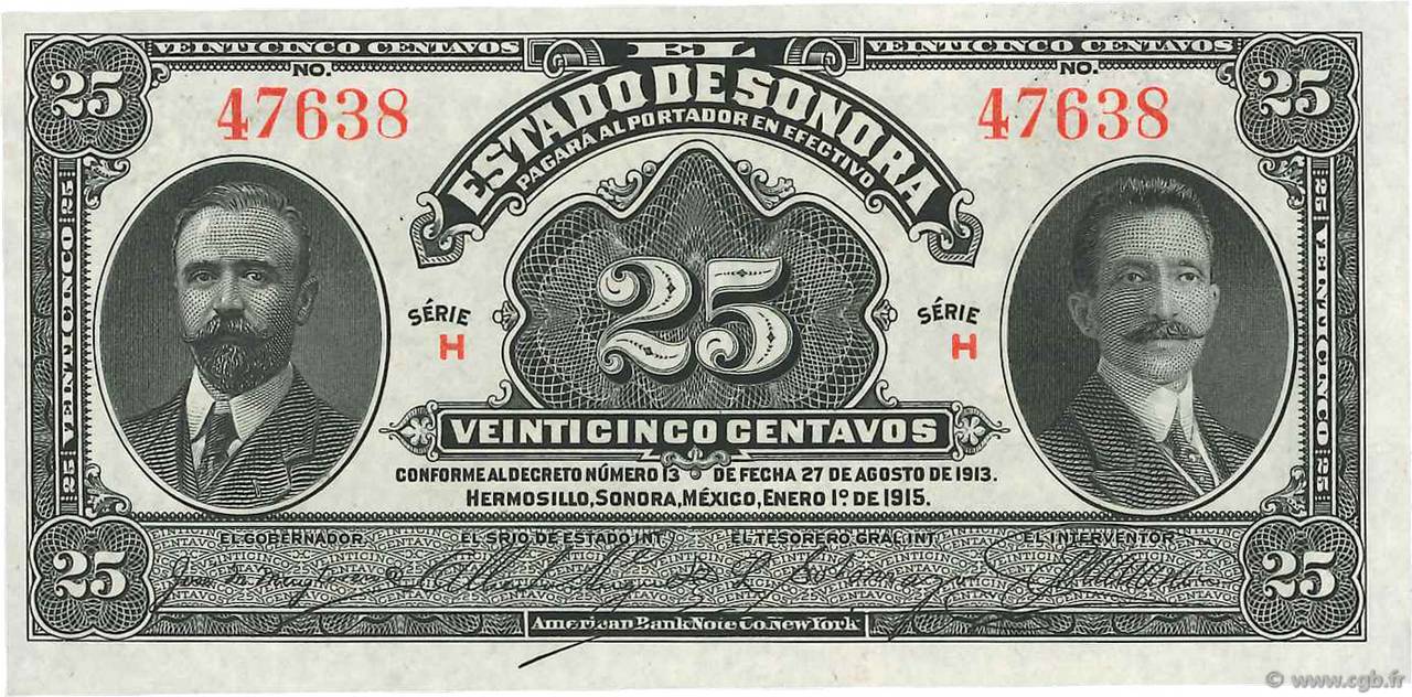 Mexico/Revolutionary S-1069 25 Centavos Year 1915 Banknote South America 
